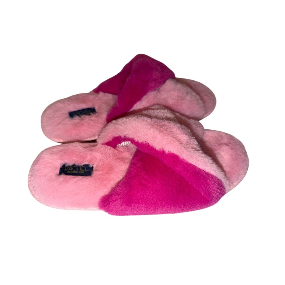 Rachel Shoes Womens Slippers‎ Pink Fuchsia Fuzzy Crossband Slides Size 9 10